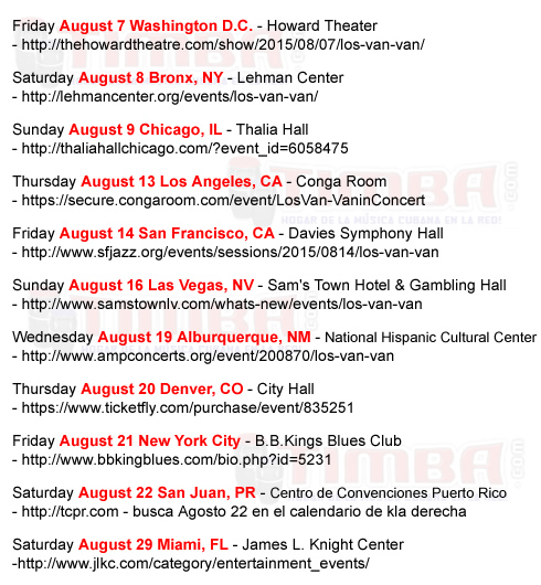 2015 Los Van Van USA Tour