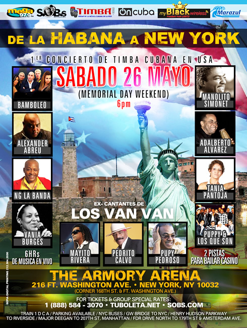 TIMBA MEGA CONCERT "De la Habana a New York" Memorial Day Saturday May 26 - Cuban Music News - Noticias de música cubana